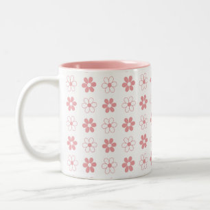 Taza Bicolor Patrón de flores rosas y blancas sobre blanco
