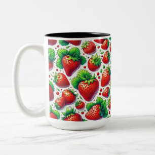 Taza Bicolor Patrón de Fresas