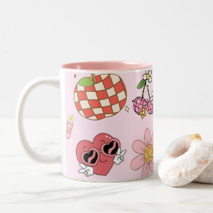 Taza Bicolor Patrón de garabato lindo retro groovy de los 70
