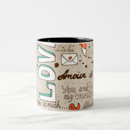 Taza Bicolor Patrón de garabatos de citas de amor