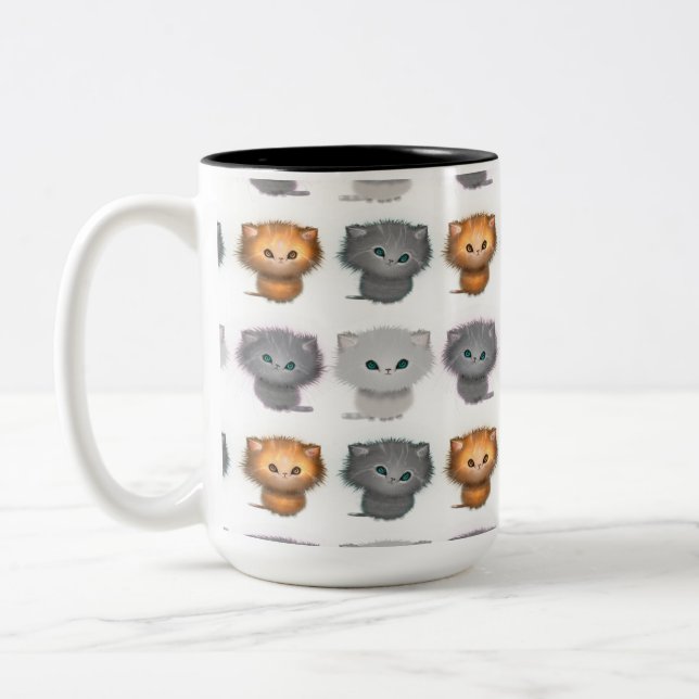 Taza Bicolor Patrón de Gatitos Esponjosos (Izquierda)