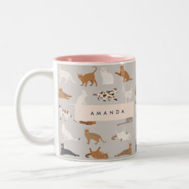 Taza Bicolor Patrón de gato con encanto monograma Amantes de ga