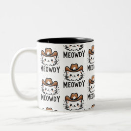 Taza Bicolor Patrón de gato de Gorra de vaquero de Meowboy