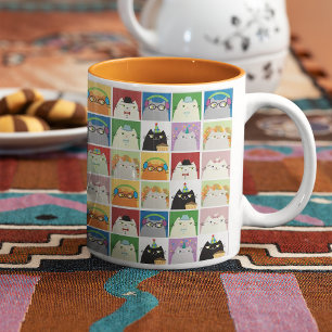 Taza Bicolor Patrón de gato kawaii colorido
