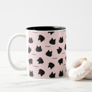 Taza Bicolor Patrón de gato negro lindo rosa Meow Kitty