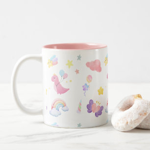 Taza Bicolor Patrón de globo de globo de arco iris de dinosauri