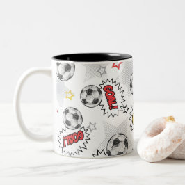 Taza Bicolor Patrón de gol de fútbol de cómic – Deportes Retro