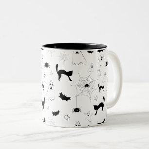 Taza Bicolor Patrón de Halloween blanco y negro