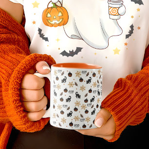 Taza Bicolor Patrón de Halloween de calabaza de gato negro lind