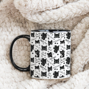 Taza Bicolor Patrón de Halloween de gato negro lindo para amant