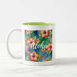 Taza Bicolor Patrón de hermosa flor de hibisco Aloha Hawái 