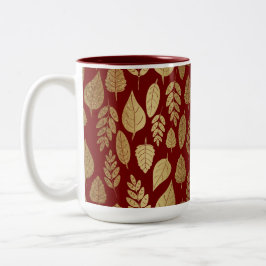 Taza Bicolor Patrón de hoja dorada y roja