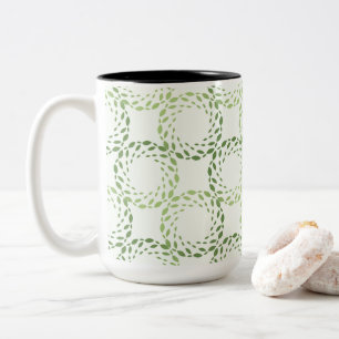 Taza Bicolor Patrón de hoja verde arremolinado