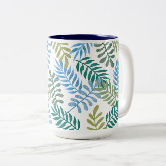 Taza Bicolor Patrón de hojas con sombreado azul encantador