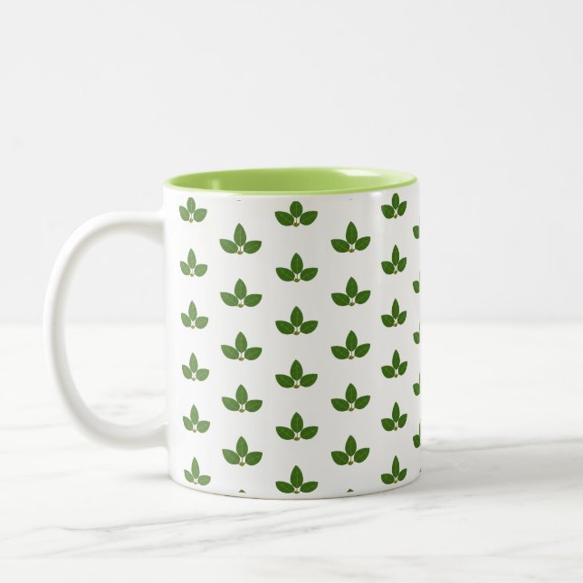 Taza Bicolor Patrón de hojas de laurel verde moderno (Izquierda)