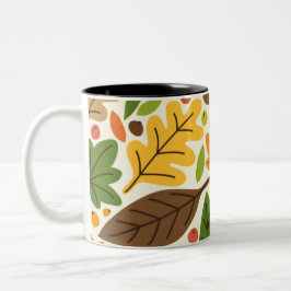 Taza Bicolor Patrón de hojas de otoño y bellotas coloridas