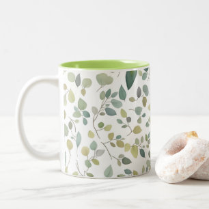 Taza Bicolor Patrón de hojas verdes de color de agua
