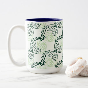 Taza Bicolor Patrón de Hojas Verdes Lujuriantes y Enredaderas