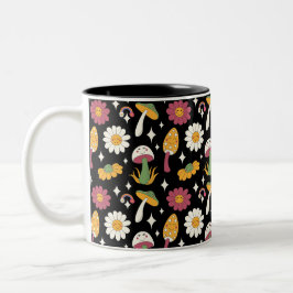 Taza Bicolor Patrón de hongos negros, arcoiris y maricas