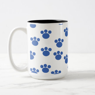 Taza Bicolor Patrón de impresión de la pata de animales. Azul y