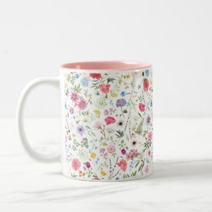 Taza Bicolor Patrón de jardín botánico de flores silvestres en