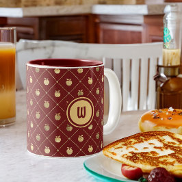 Taza Bicolor Patrón de la Apple de Borgoña y Oro