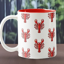 Taza Bicolor Patrón de langosta Mariscos Gourmet Guay rojo y bl