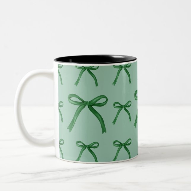 Taza Bicolor Patrón de lazo verde elegante y lindo (Izquierda)