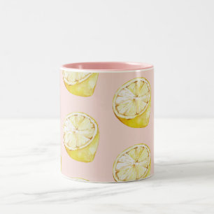 Taza Bicolor Patrón de lemas rosa y amarillo pastel moderno