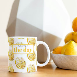 Taza Bicolor Patrón de lémones amarillos modernos y apretar el