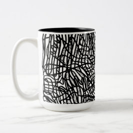 Taza Bicolor Patrón de líneas blancas y negras abstractas