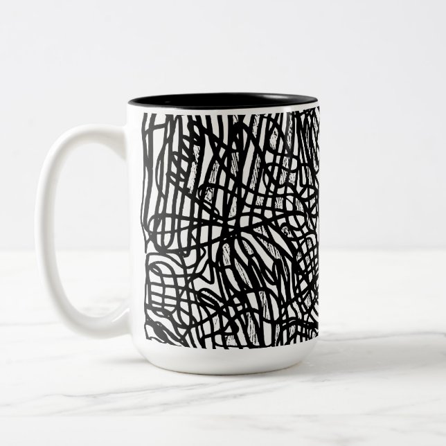 Taza Bicolor Patrón de líneas blancas y negras abstractas (Izquierda)