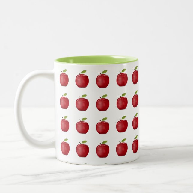 Taza Bicolor Patrón de Manzana Roja sobre Blanco (Izquierda)