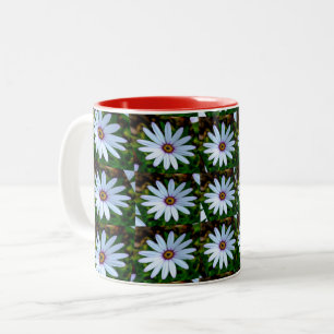 Taza Bicolor Patrón de margarita blanca
