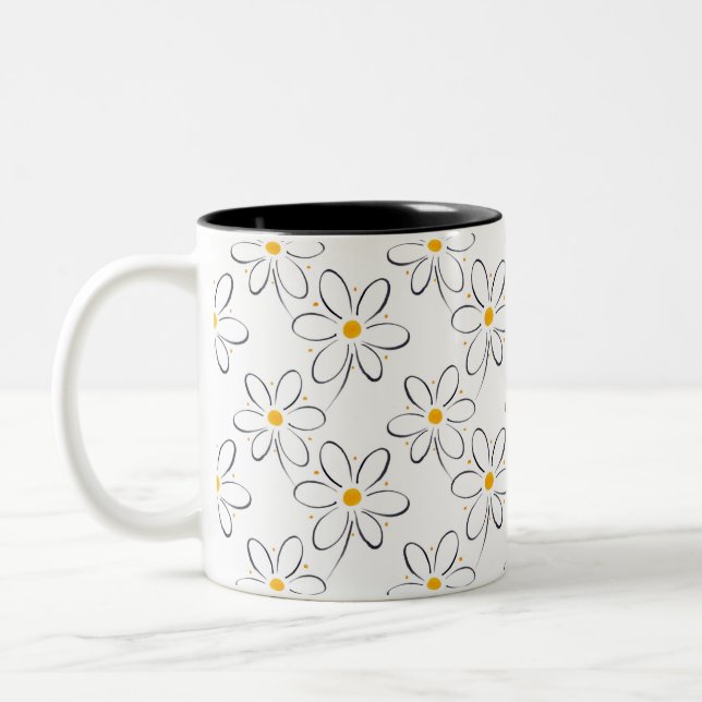 Taza Bicolor Patrón de margarita blanca