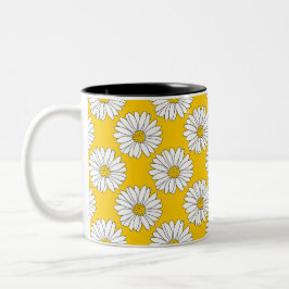 Taza Bicolor Patrón de margarita blanca amarilla 2