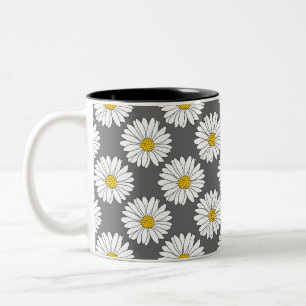 Taza Bicolor Patrón de margarita blanca amarillo gris