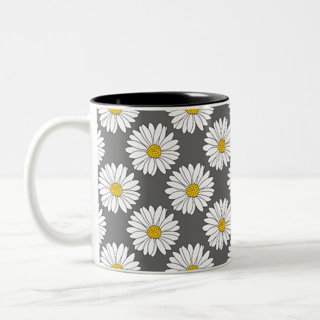 Taza Bicolor Patrón de margarita blanca amarillo gris (Izquierda)