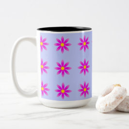 Taza Bicolor Patrón de margarita rosada