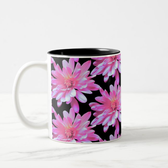 Taza Bicolor Patrón de margarita rosada, flores rosadas (Izquierda)
