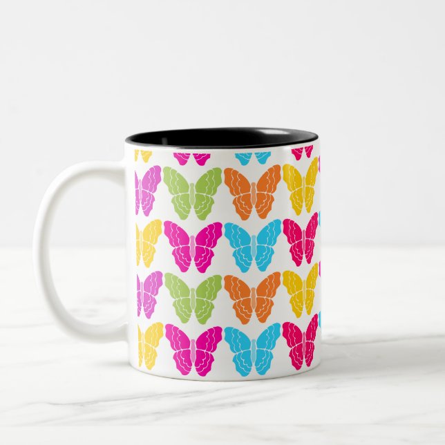 Taza Bicolor Patrón de mariposa de arco iris brillante (Izquierda)