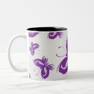 Taza Bicolor Patrón de mariposa púrpura