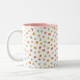 Taza Bicolor Patrón De Mariposa Y Floral