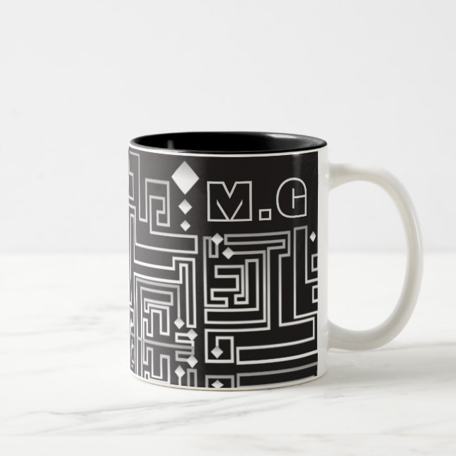 Taza Bicolor Patrón de Maze blanco y negro monogramado (Derecha)