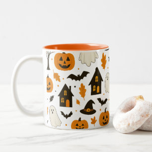 Taza Bicolor Patrón de miedo de Halloween - Festividad y miedo