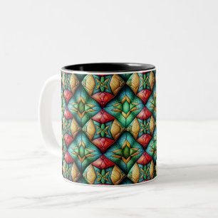 Taza Bicolor Patrón de mosaico geométrico colorido inspirado en