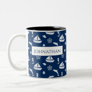 Taza Bicolor Patrón de navegación marítima y vida marina
