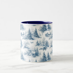 Taza Bicolor Patrón de Navidad de Toile Azul