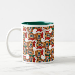 Taza Bicolor Patrón de Navidades de rostro de recuperador de or