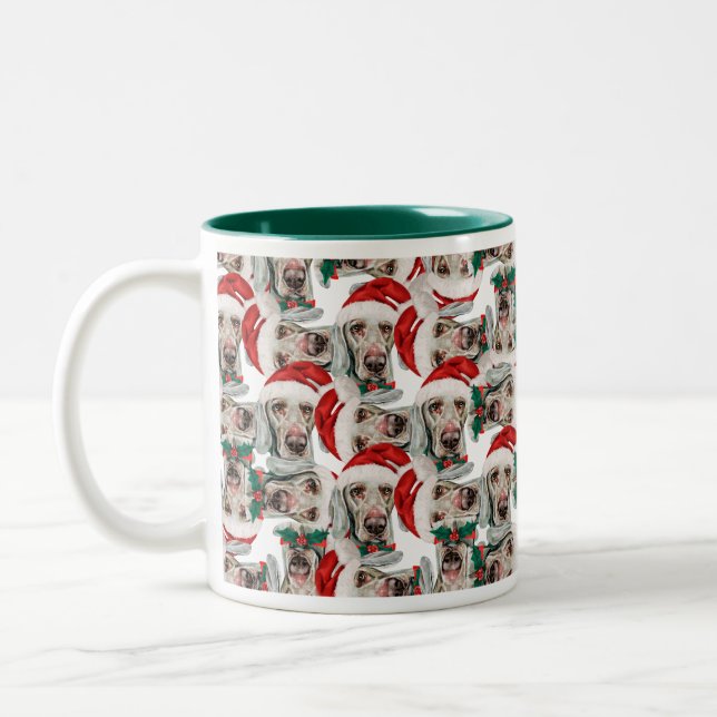 Taza Bicolor Patrón de Navidades de Weimaraner divertidos (Izquierda)